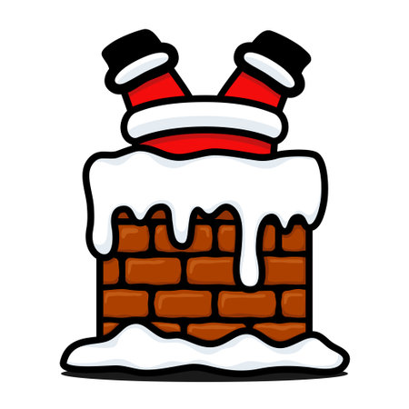Cute And Kawaii Christmas Santa Claus Cartoon Character Stuck In The Chimneyのイラスト素材