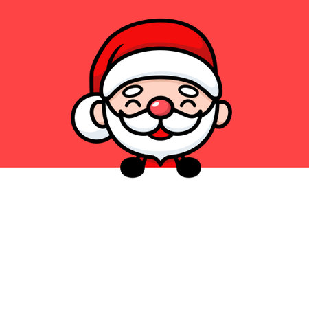 Cute And Kawaii Christmas Santa Claus Cartoon Character On A Wallのイラスト素材