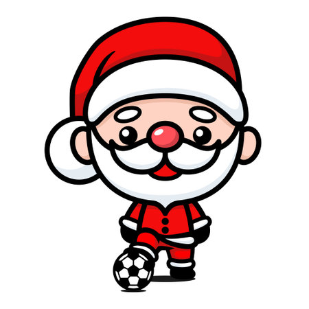Cute And Kawaii Christmas Santa Claus Cartoon Character Playing Footballのイラスト素材