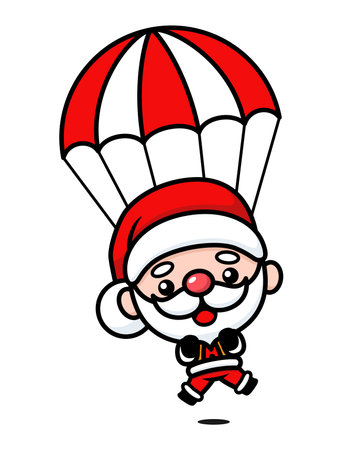 Cute And Kawaii Christmas Santa Claus Cartoon Character With Parachuteのイラスト素材
