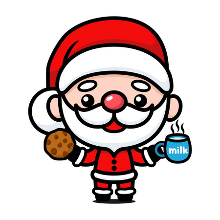 Cute And Kawaii Christmas Santa Claus Cartoon Character With Milk And Cookiesのイラスト素材