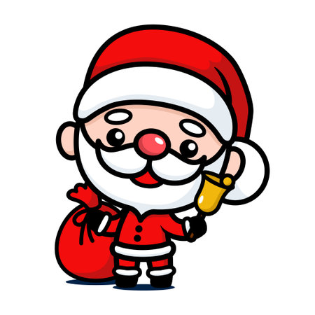 Cute And Kawaii Christmas Santa Claus Cartoon Character With Bag And Bellのイラスト素材