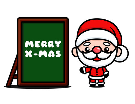Cute And Kawaii Christmas Santa Claus Cartoon Character With Boardのイラスト素材