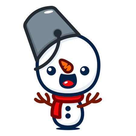Cute And Kawaii Style Christmas Snowman With Bucket Hatのイラスト素材