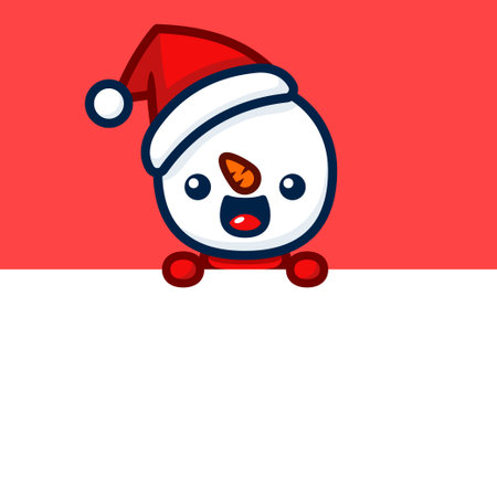 Cute And Kawaii Style Christmas Snowman Cartoon Character On A Wallのイラスト素材