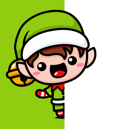 Cute And Kawaii Christmas Elf Behind A Wallのイラスト素材