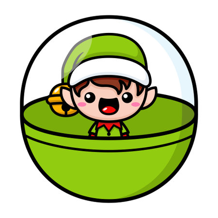 Cute And Kawaii Christmas Elf In A Gachapon Ballのイラスト素材