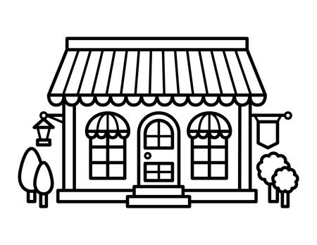 Cafe Restaurant Front Coloring Page For Childrenのイラスト素材