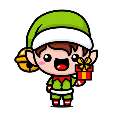 Cute And Kawaii Christmas Elf With Gift Boxのイラスト素材