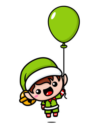 Cute And Kawaii Christmas Elf With Balloonのイラスト素材