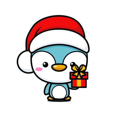 Cute And Kawaii Christmas Penguin With Gift Boxのイラスト素材