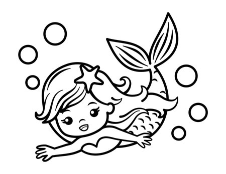 Cute Mermaid Coloring Page For Childrenのイラスト素材