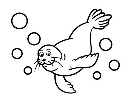 Cute Seal Coloring Page For Childrenのイラスト素材