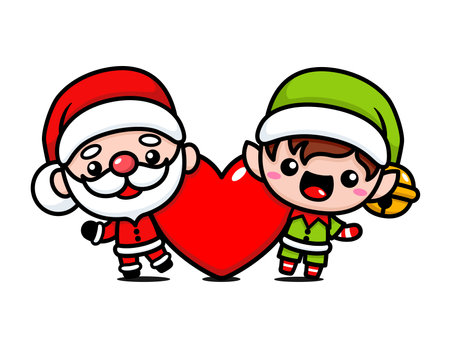 Cute And Kawaii Santa Claus And Christmas Elfのイラスト素材