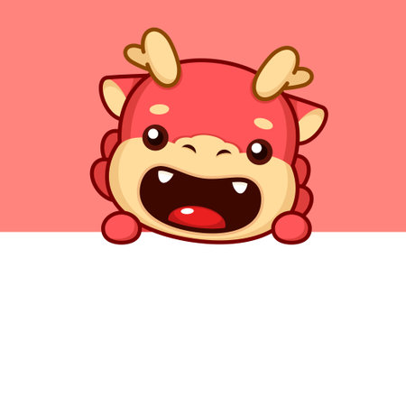 Cute Chinese New Year Dragon Zodiac Cartoon Character On A Wallのイラスト素材