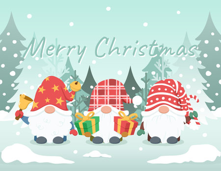 Cute Christmas Gnomes Cartoon Character Christmas Card Illustrationのイラスト素材
