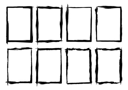 Isolated Rectangle Grunge Brush Border Frames Collection Set. Premium Vectorのイラスト素材