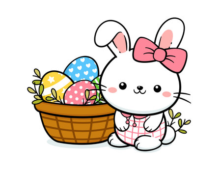Cute Easter Bunny Girl With A Basket Of Eggsのイラスト素材