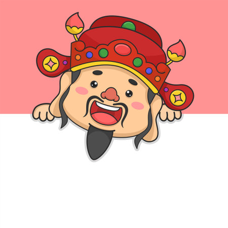 Cute Chinese New Year Fortune God Climbing Wallのイラスト素材