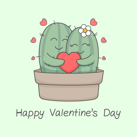 Cute Cactus Couple Valentines Dayのイラスト素材
