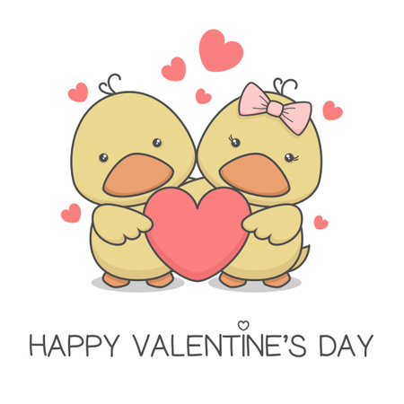 Cute Boy And Girl Duckling Valentines Dayのイラスト素材