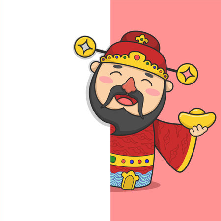 Cute Chinese New Year Fortune God Holding Money Hidingのイラスト素材