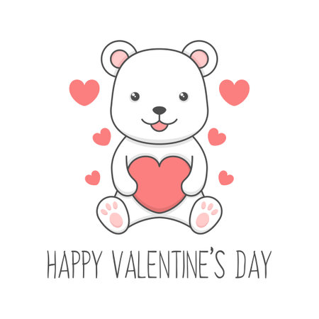 Cute Polar Bear Holding Heart Valentines Dayのイラスト素材