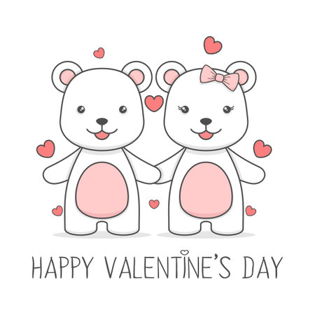 Cute Polar Bear Couple Valentines Dayのイラスト素材