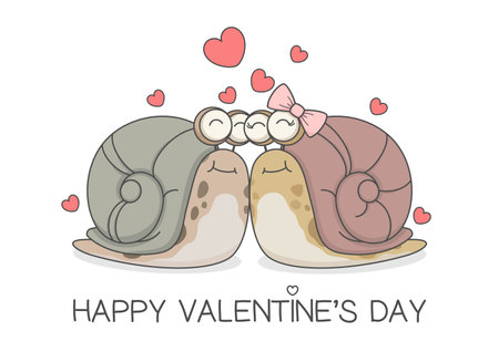 Cute Snails Couple Valentines Dayのイラスト素材