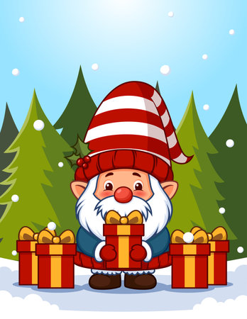 Cute Christmas Gnome Holding Presentsのイラスト素材