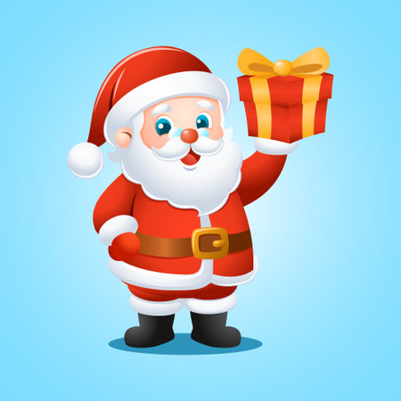 Cute Christmas Santa Claus Holding A Present Boxのイラスト素材
