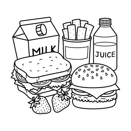 Breakfast Meal Coloring Page Illustrationのイラスト素材