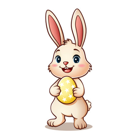 Cute Easter Bunny Rabbit Holding An Eggのイラスト素材