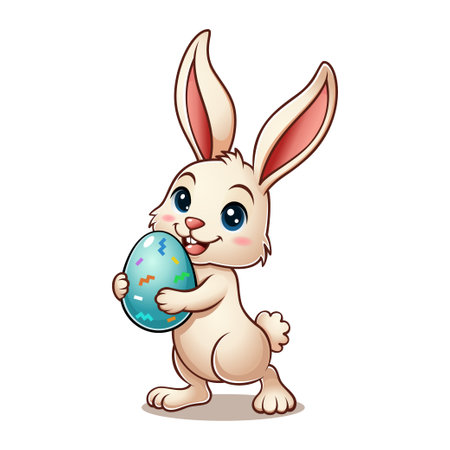 Cute Easter Bunny Rabbit Holding A Big Eggのイラスト素材