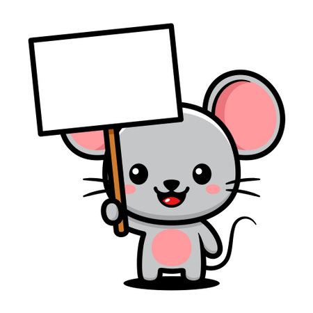 Cute Mouse Cartoon Character Holding A Big Sign Boardのイラスト素材