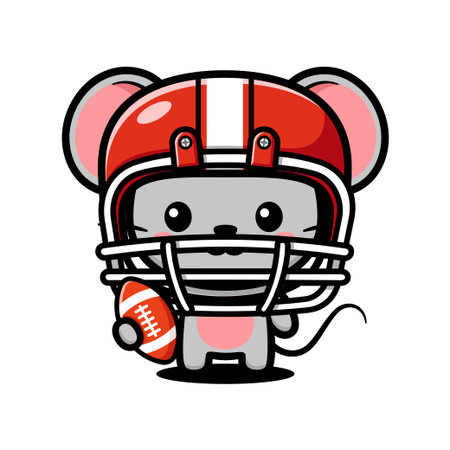Cute Mouse Cartoon Character Wearing American Football Gearのイラスト素材