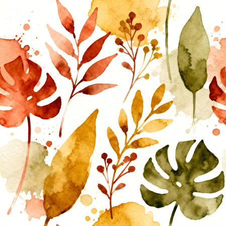 Seamless pattern with watercolor tropical leaves. Hand-drawn illustration.の素材