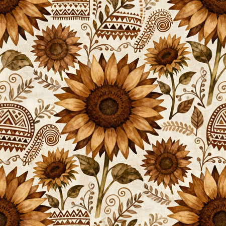 Seamless pattern with sunflowers. Hand-drawn illustration.の素材