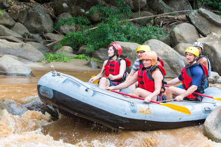 CHIANG MAI THAILAND  MAY 17 : White water rafting on the rapids of river Maetang on MAY 17 2015 in Chiang Mai Thailand. Maetang river is one of the most dangerous rivers of Thailand.のeditorial素材