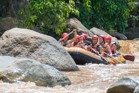 CHIANG MAI THAILAND  MAY 17 : White water rafting on the rapids of river Maetang on MAY 17 2015 in Chiang Mai Thailand. Maetang river is one of the most dangerous rivers of Thailand.のeditorial素材