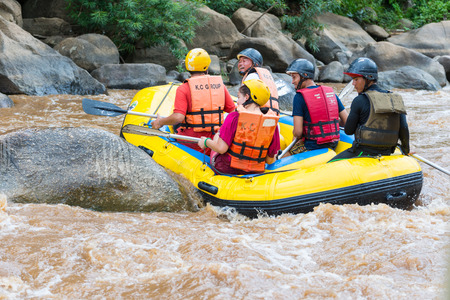 CHIANG MAI THAILAND  MAY 17 : White water rafting on the rapids of river Maetang on MAY 17 2015 in Chiang Mai Thailand. Maetang river is one of the most dangerous rivers of Thailand.のeditorial素材