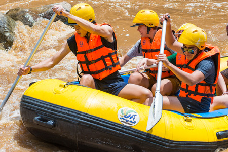 CHIANG MAI THAILAND  MAY 17 : White water rafting on the rapids of river Maetang on MAY 17 2015 in Chiang Mai Thailand. Maetang river is one of the most dangerous rivers of Thailand.のeditorial素材