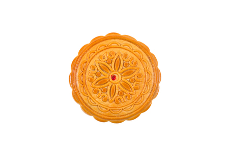 Mid-Autumn Festival moon cake on isolated white backgroundの写真素材
