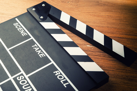clapper board on woodenの写真素材