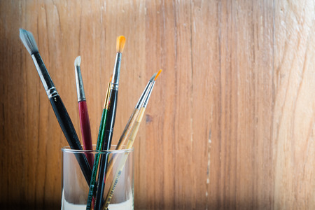 Paint brushes and paint box, artist toolsの写真素材