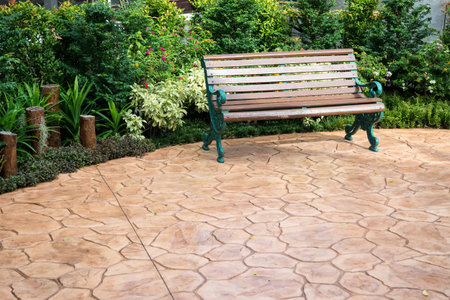 Old Chair at front Green Plants on garden parkの写真素材