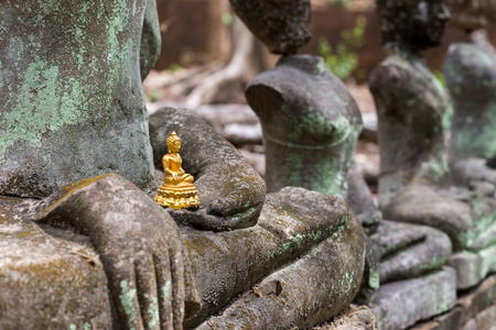 Buddha statue long history thai temple, travel in Thailand, Wat U-Mong, Chiang mai,Thailandの写真素材