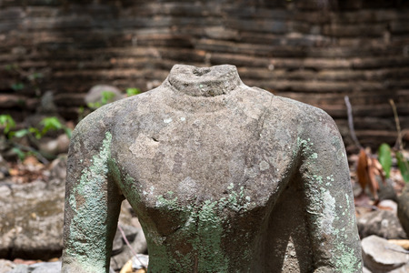 Buddha statue long history thai temple, travel in Thailand, Wat U-Mong, Chiang mai,Thailandの写真素材