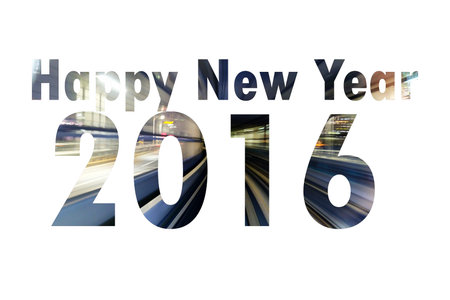 Motion blur of night light in text happy new year 2016