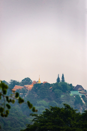 CHIANG MAI, THAILAND - MARCH 26: Wat Phra That Doi Suthep is peak in chiang mai city have smoke air pollution from the wildfire, in Chiang mai, Thailand on March 26, 2016のeditorial素材